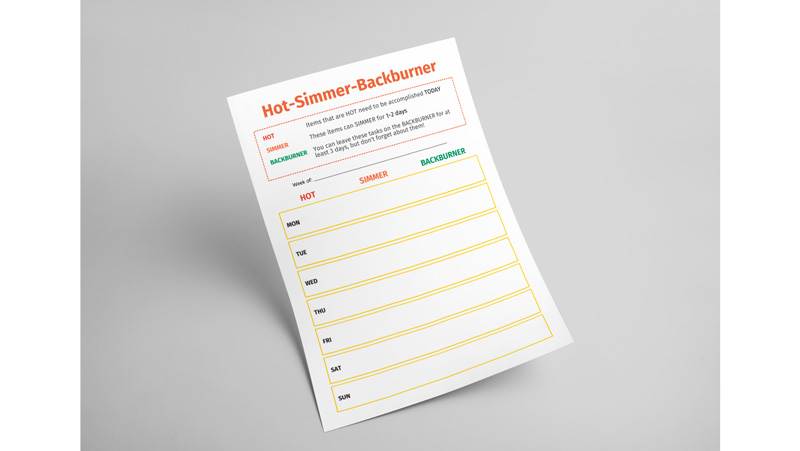 The Hot-Simmer-Backburner One-Pager printout PDF