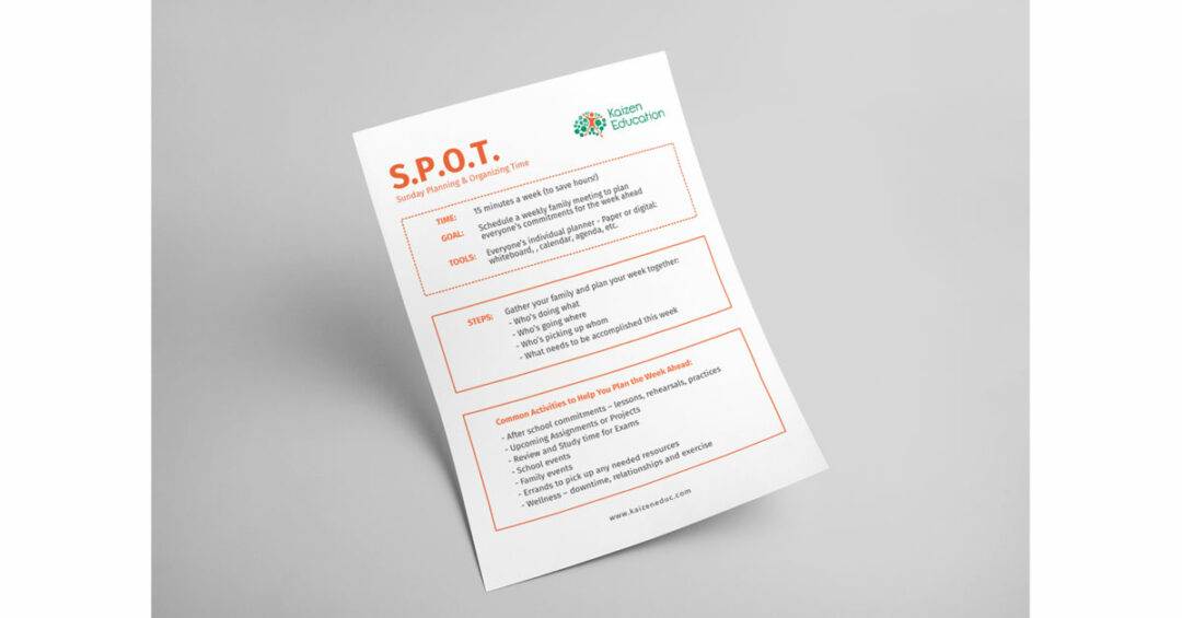 Photo of the Kaizen SPOT Strategy worksheet available for download.